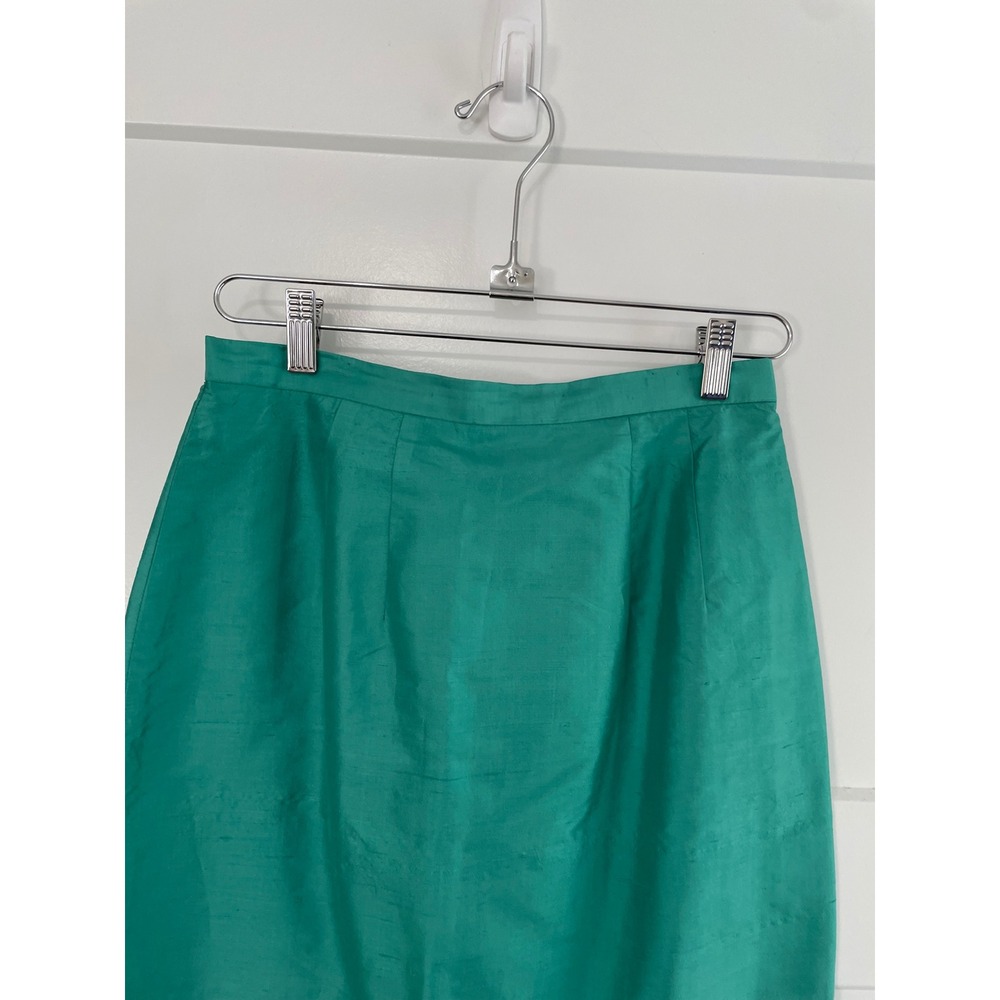Jim Thompson Vintage Emerald Green 100% Thai Silk Pencil Midi Skirt Size 10 - Picture 4 of 9